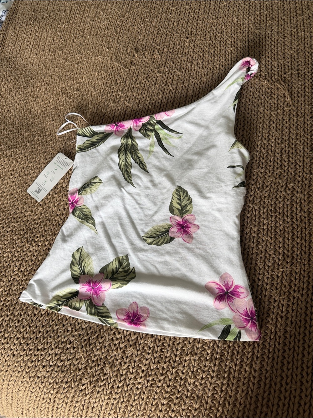 Lands' End One-Shoulder Top with Pink Floral Print